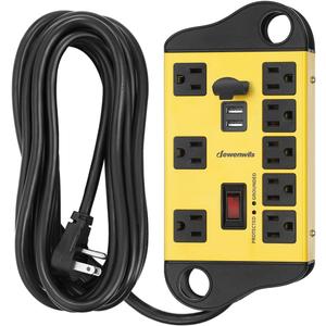 DEWENWILS 8-Outlet Metal Power Strip Surge Protector with 2 USB Ports, UL Listed, 15 Ft Flat Plug Extension Cord, Heavy Duty Industrial Power Strip,15A Circuit Breaker, 1440Joules, Wall Mount