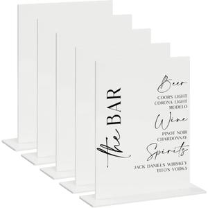 8x10 Inch White Acrylic Sign with Stand | 5 Pack Blank Acrylic Table Signs and Base for DIY Wedding Table Numbers, Wedding Signage, Events& Parties (White, 8x10 Inch)