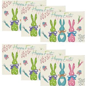Artoid Mode Colorful Rabbits Easter Placemats Set of 6, 12x18 Inch Seasonal Spring Table Mats for Party Kitchen Dining Decoration (12" x 18", Rectangular 6 Pcs, Blue/Pink)