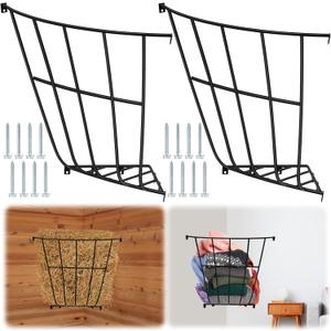 Zonon 2 Pcs Corner Hay Rack Slow 25.1 x 27.9 x 7.87 Feeding Horse Hay Feeder Metal Basket for Blankets Space Between Bars Wall Mounted Rack Holder for Livestock Goat Indoor Outdoor Uses