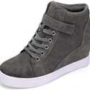 Athlefit Women's Lace Up Wedge Sneakers High Top Fashion Sneakers Ankle Booties (8.5, Grey)