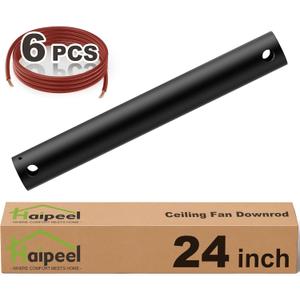 Haipeel 24 Inch Ceiling Fan Downrod, 2 FT Extension Rod with Extended Cord, 1 Inch Diameter Not Threaded Downrod for Ceiling Fan, Heavy Duty Ceiling Fan Accessories (Black)
