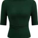 PRETTYGARDEN Womens Summer Short Sleeve Tops Boat Neck Ribbed Knit Slim Fit T Shirt Casual Basic Top 2026 Spring Clothes (X-Large, Dark Green)