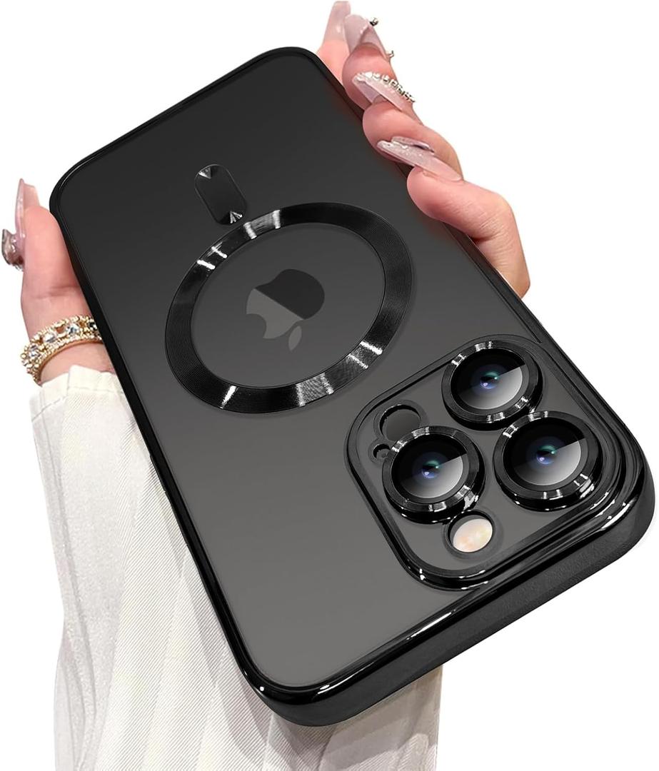 OOK Magnetic Case Made for iPhone 16 Pro (6.3 Inch) [Built-in Camera Lens Protector] [Compatible with MagSafe] Soft TPU Anti-Scratch Shockproof Protective Slim Clear Case for Women Men - Black