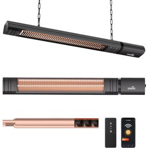 Ceiling Electric Outdoor Heater Wifi Control Wall-Mounted Hanging Patio 1500W Infrared 9 Heat Levels, 24H Timers, Carbon Fiber Tube Heating Wall Heater for Gazebo, Balcony (Rose Gold Quartz Glass)