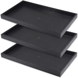CuteBox Company 3pc Black Plastic Tray (14.75 x 8.25 x 1) with 20 Compartment Black Flocked Tray Insert for Jewelry Storage, Organization, Merchandise, Display
