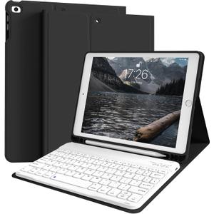kenke for iPad 6/5th Generation Case with Keyboard 9.7 Inch 2018/2017 iPad Air 2/1, Detachable Wireless Bluetooth iPad Keyboard Case with Built-in Left Side Pencil Holder Auto Wake/Sleep (Black)