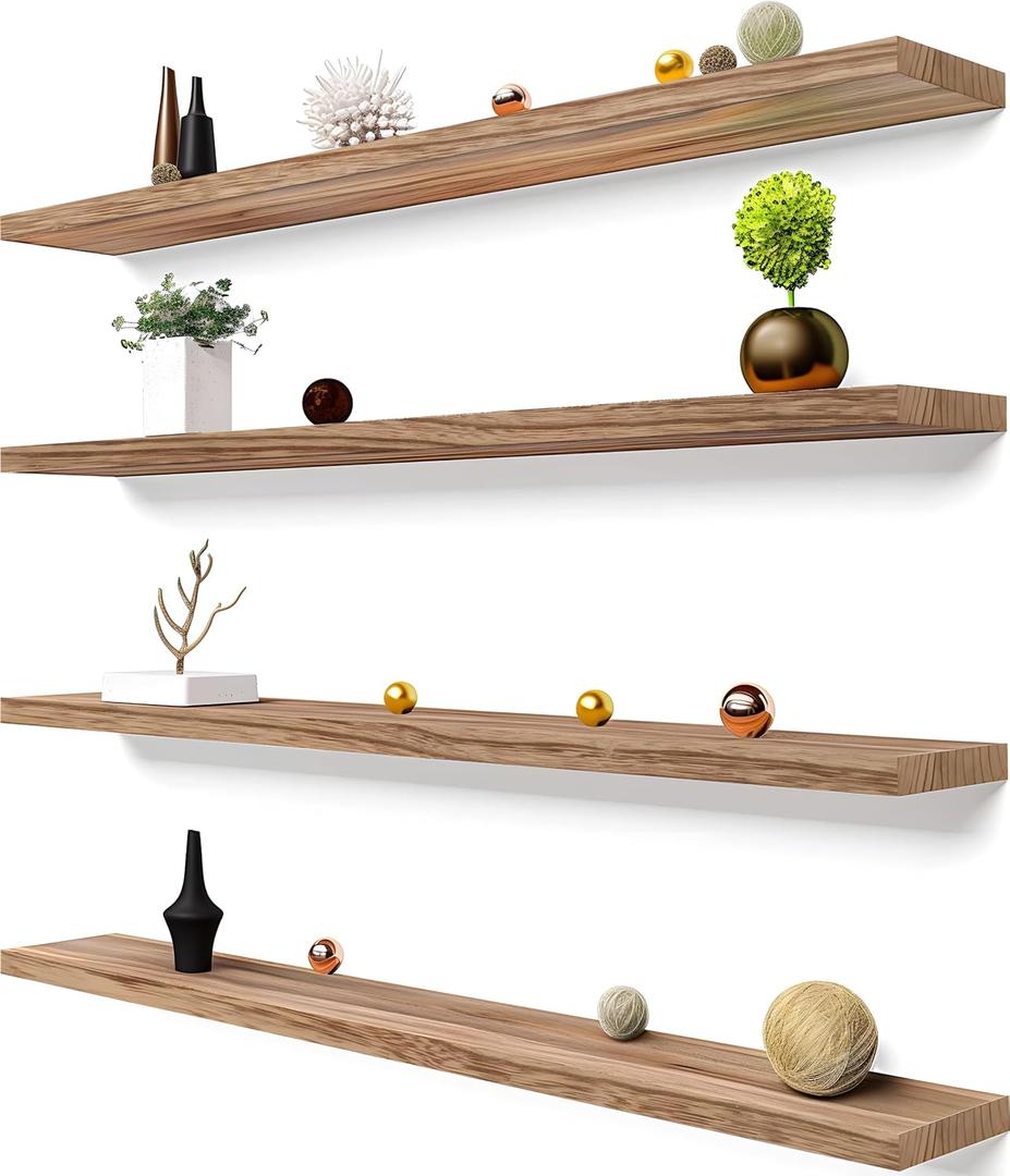 48 Inch Light Wood Floating Shelves for Wall Rustic Wall Shelf for Bedroom Living Room Set of 4