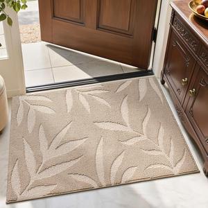 LUMI Front Door Mat Indoor Entrance 24"x36", Low Profile Welcome Mat, Non-Slip Washable Doormat with Rubber Backing for Entrance, Patio, Garage, Beige