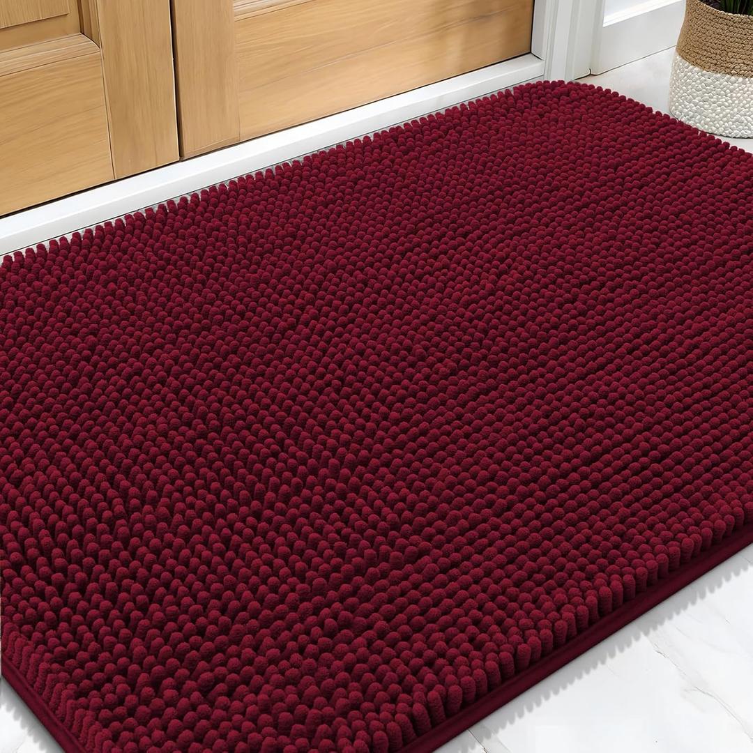 OLANLY Dog Door Mat for Muddy Paws 34x21, Absorbs Moisture and Dirt, Absorbent Non-Slip Washable Doormat, Quick Dry Chenille Mud Mat for Dogs, Entry Indoor Entryway Carpet for Inside Floor, Burgundy