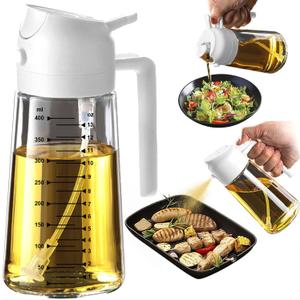 TrendPlain 16oz/470ml Glass Olive Oil Sprayer for Cooking  2 in 1 Olive Oil Dispenser Bottle for Kitchen Gadgets and Air Fryer Accessories, Salad, BBQ - White