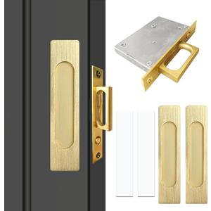 Recessed Finger Flush Pulls with Edge Pull, Sliding Barn Door Handle Hardware, for Cabinet, Pocket, Closet, Barn Door Handle Pulls (Gold, 180mm(7.07in))