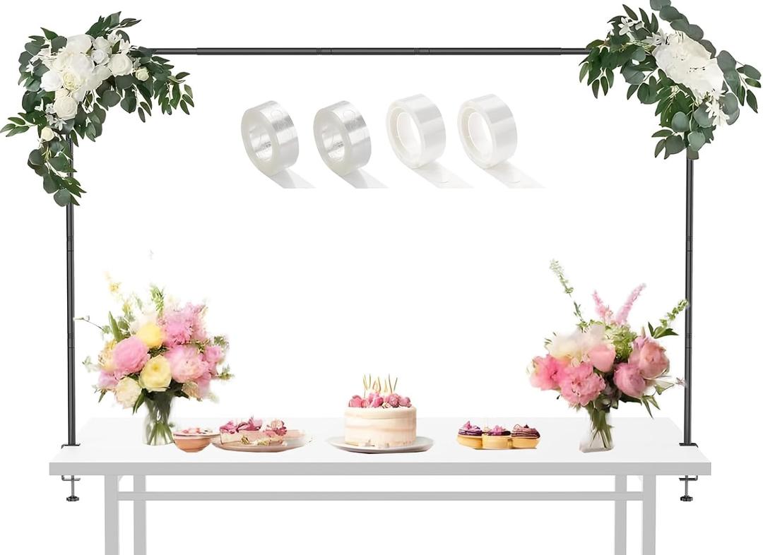 LANGXUN Meatl Table Balloon Arch Kit, Adjustable 16''-56'' Tall 29"-98" Length Table Stand, For Birthday Party Wedding & Graduation Decorations, Christmas Decort Baby Shower Party Supplies (Black)