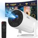 [Built-in Apps] 5G WiFi Bluetooth Smart Projector,4K support HD Portable Projector, Mini Projector with Stereo Speaker. Indoor, Outdoor Use,Compatible with TV Stick Smartphone/ pc/USBWhite