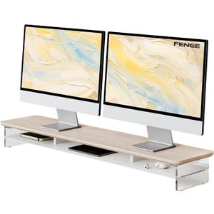 Fenge 42.5" Dual Monitor Stand with Clear Acrylic Legs, Oak
Clear Acrylic, Storage Compartment, 2-tier Home Office Monitor Riser, Wide Large Desktop Shelf Fit Monitor/Laptop/Printer