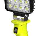 Cordless Work Light, 4000 Lumen Flashlight Compatible with Batteries Ryobi 18V, 35W LED with 140 Degree Pivoting Head, with USB & Type-C Charging Port for Workshop, Garage, Camping, Outdoor