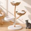 Wood Modern Cat Tree Tower for Large Cats, 47" Tall Multi-Level Cat Climbing Tower with Scratching Posts, Condo, Luxury Pet House Furniture for Indoor Cats Large Adult (White)