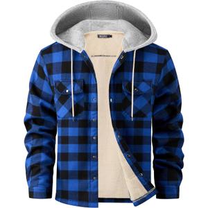 WULFUL Men's Flannel Plaid Shirts Jacket Fleece Lined Winter Shirts Soft Warm Coat with Hood for Men (Blue804), M