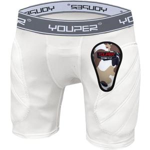 Youper Boys Youth Padded Sliding Shorts with Soft Protective Athletic Cup for Baseball, Football, Lacrosse (X-Small, White Grey)