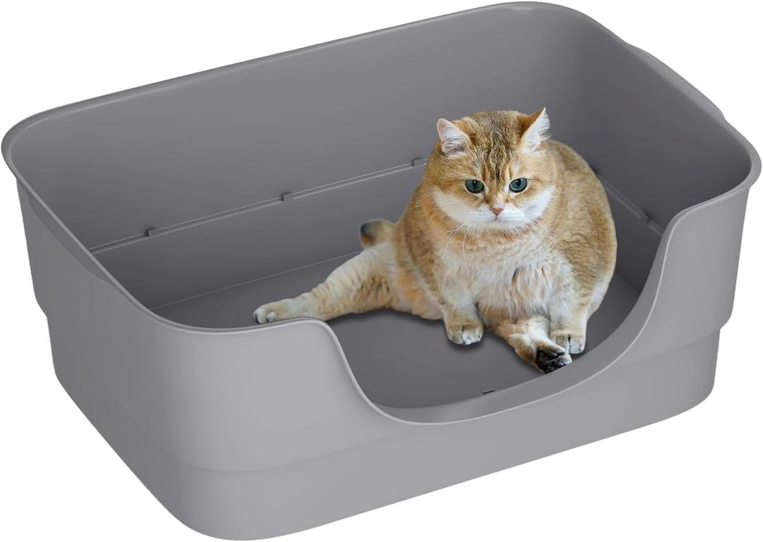 Extra Large Cat Litter Box for Big Cats - High Sides & Low Enter Design, 23.6x17.1x8.54 Inches Spacious Anti-Spill Pet ToiletGrey