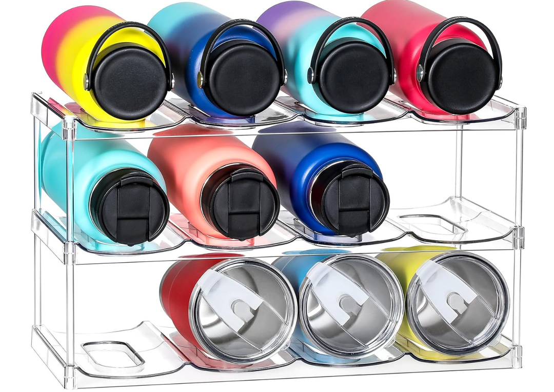  LARGER Compartment - 3 Tier Stackable Water Bottle Organizer Holder - for Stanley 40oz & Others' Large Tumbler - Clear Rack, 12 Cup Bottle Holder for Cabinet Home Countertop Fridge Pantry Shelf