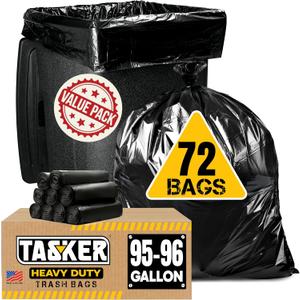 95 Gallon Trash Bags Heavy Duty | Mega-Value Pack 72 Bags | Extra Large Black Can Liners, Large 90 Gal, 95 Gal, 96 Gal,100 Gallon Big Garbage Bags, (Black)
