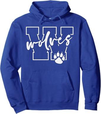 Blue Wolves Mascot Wolves Baseball Wolves Basketball Football Pullover Hoodie Size Small