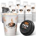 Qunclay 100 Pack 12 oz Double Wall Disposable Paper Coffee Cups with Lids, Insulated To Go Coffee Cup, Hot Drinking Cups for Daily use