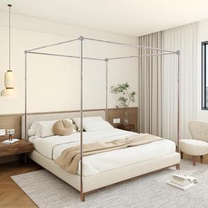 Canopy Bed Frame Queen Size Stainless Steel Canopy Poles for Bed, Canopy Bed Curtains Queen Bed Canopies & Drapes for 4 Corner Metal Bed Wood Bed Bedroom Decor