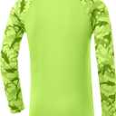 Boys UPF 50+ Long Sleeve Rash Guard, UV Sun Protection Swim Shirt | UPF 50+ sun protection. Quick-dry breathable fabric. Size 5T-16. Camo sleeve style for beach, surfing and fishing. (Green, XL)