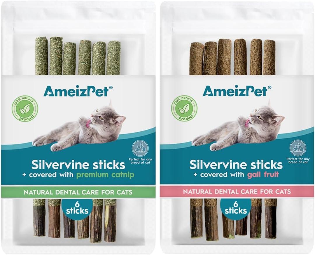 Silvervine Sticks Catnip & Gall Fruit Dust for Cats 6 pcs & 6 pcs Packages
