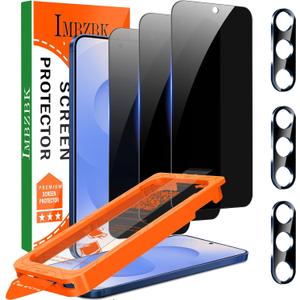 IMBZBK [Auto-Dust Removal] 3 Pack Privacy Screen Protector for Samsung Galaxy S25 [Phone Case Friendly], 3 Anti Spy Tempered Glass Camera Lens Protector Accessories, Military Grade Shatterproof