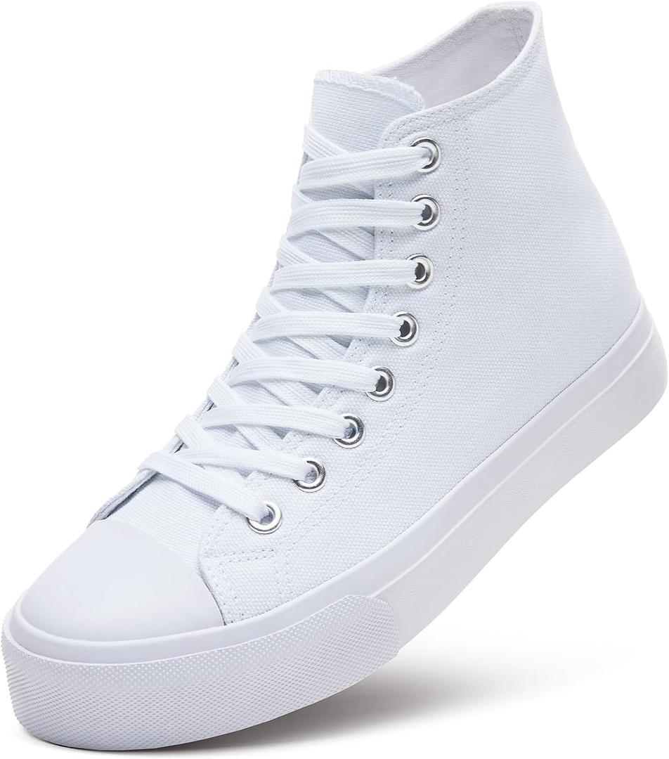 ZGR Womens High Top Canvas Sneakers,Lace-up Canvas Shoes,Casual Tennis Walking Shoes (Natural White.US9.5) 