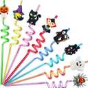 24 PCS Reusable Straws for Halloween Theme Party Birthday Decorations with 2 PCS Cleaning Brushes (Halloween Pumpkin)