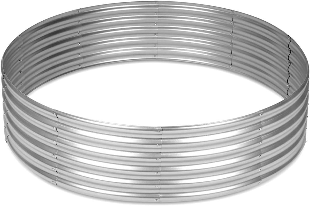 OUSHENG 4x4x1ft Round Galvanized Raised Garden Beds Outdoor, Steel Fire Pit Ring Flower Planter Large Metal Above Ground Boxes Kit for Gardening Vegetables Outside (441ft)