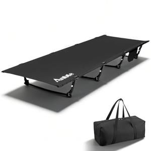 Anbte Ultralight Folding Camping Cot, Comfortable Portable Camping Cot Supports 275 lbs with Storage Bag & Side Pocket, Lightweight Folding Bed for Outdoor Travel Tent Indoor Emergency Bed, Black