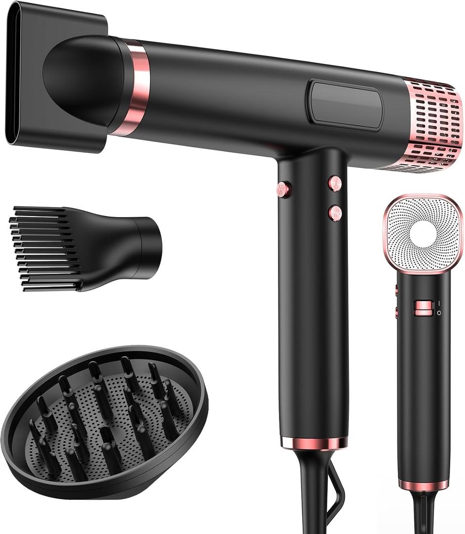 MESCOMB Dual Voltage Ionic Hair Dryer with Diffuser - 1875W High-Speed Blow Dryer for Women, Fast Drying, No Heat Damage, Low Noise, Lightweight, European Travel 110V-120V/220V-240V, Pink