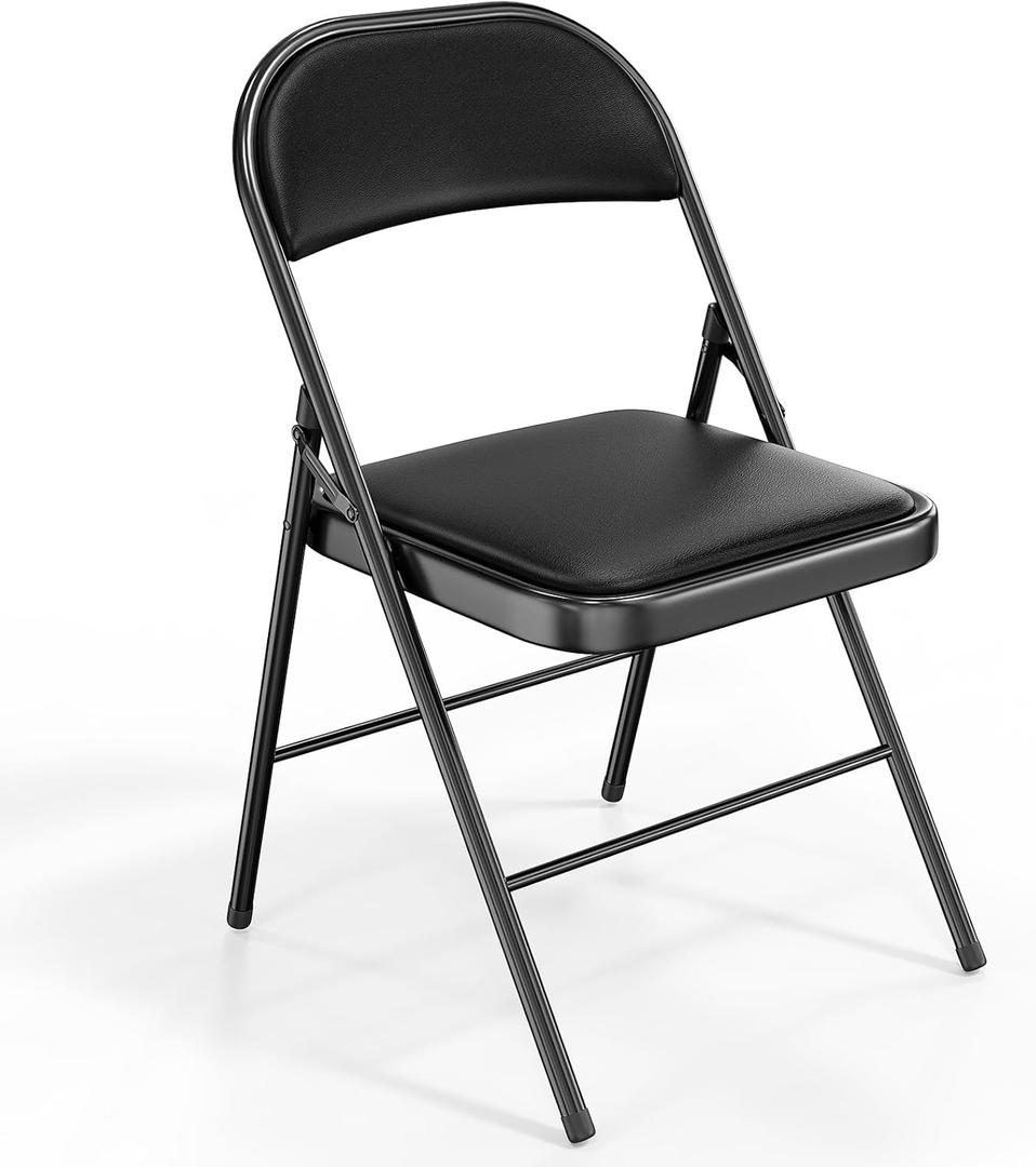 VINGLI 1 Pack Folding Chairs with Padded Seats, Metal Frame with Pu Leather Seat & Back, Capacity 350 lbs, Set of 1, Black