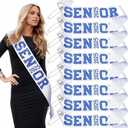 Wecrocs Senior 2025 Sashes, White with Royal Blue Glitter Letters, Graduation Party Supplies, Celebration sash, Pack of 8