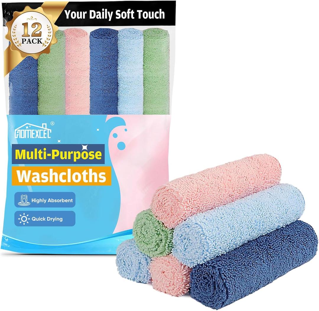HOMEXCEL Wash Cloths, Quick Drying Face Towel for Showering, Super Absorbent Washcloths for Body Face, All-Occasion for Bathroom Gym Spa Travel, Pink/Light Blue/Green/Navy Blue