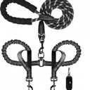 Dual Dog Leash for Two Dogs, 360 Swivel Tangle-Free Walking & Training, Heavy Duty 6FT Elastic Shock Absorbing Bungee, Fits Medium Large Dogs, Includes Dog Poop Bags, Black