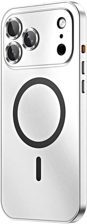 for iPhone Case,Compatible with MagSafe,Magnetic Luxury 2 in 1 Aluminum Metal Frame PC Backboard,Slim Fit Military Grade Drop Protection Shockproof Phone Case (Silver,iPhone 17)