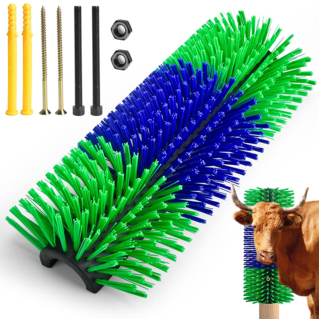 CONLI Livestock Scratching Brush with 4 Screws, Horse Brush with Plastic Bristles for Grooming, Cow Scratcher Goat Scratching Post Relieves Itchy Backs of Horse Sheep Cattle Pig (Green)