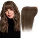 Hair Toppers for Women Real Human Hair 10 Inch Long Straight Toppers for Women with Thinning 7 * 13CM Silk Base Clip in Hairpieces with Bangs (Chocolate Brown)