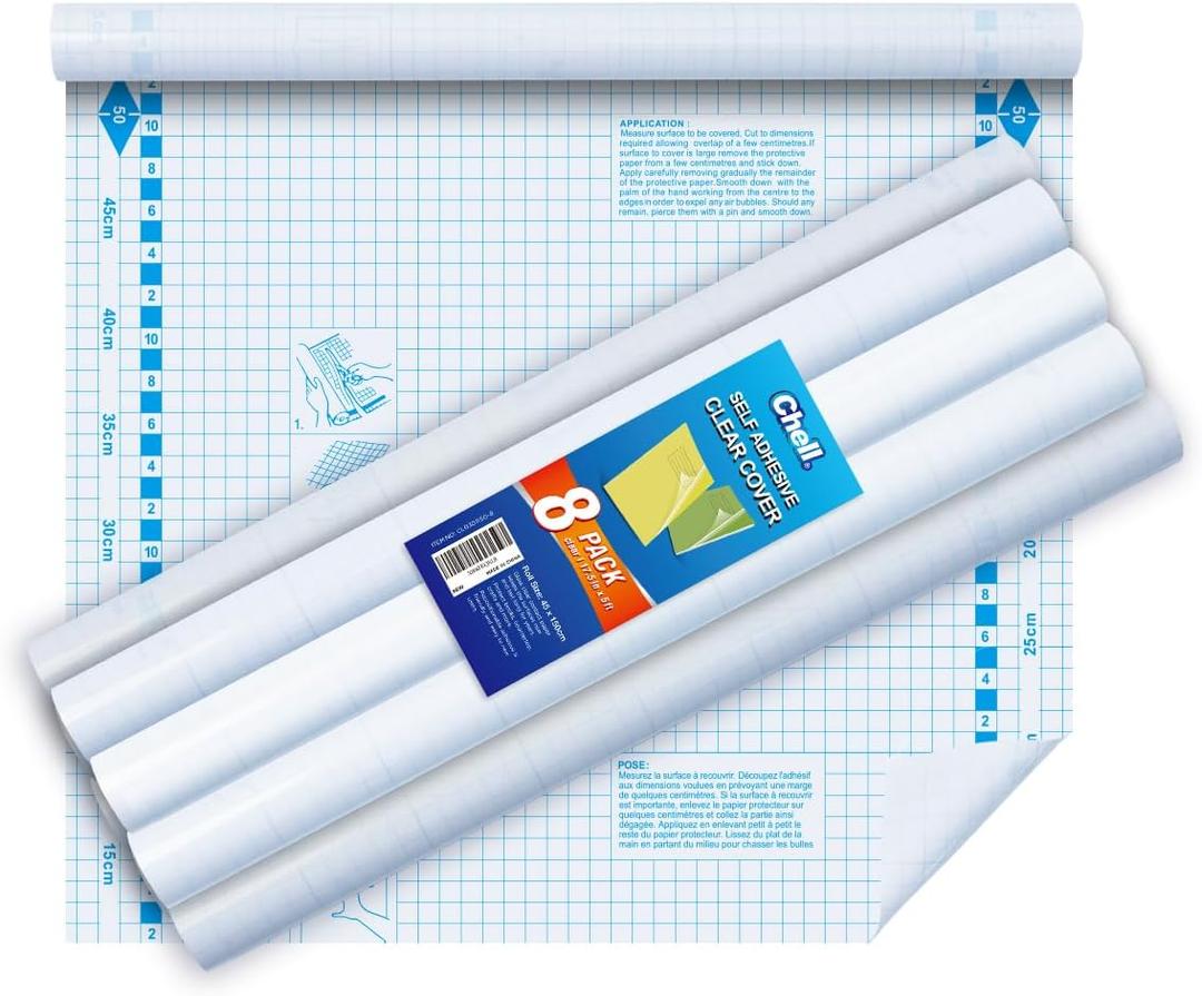Chell 8 Pack Clear Contact Paper Roll for Books, 17.5in x 5ft Clear Self Adhesive Book Cover Paper Protector