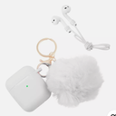 Fluffy Pom Pom Silicone Soft Touch Skin Case Cover For Airpods 1 / 2, White