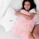 Perfectto Design Set of 2 Decorative Pillows, Toddler Room. Star Fluffy White Embroidered and Furry Pink Faux Fur Soft and Plush Girls Pillows  Throw Pillows for Kids Bedroom Dcor