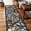 3x12ft Long Hallway Runner Rug: Non Slip Washable Floral Floor Runner Black