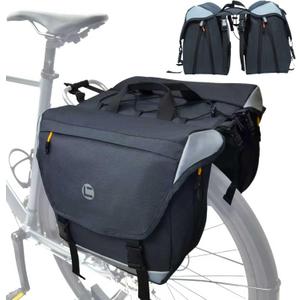 Bike Panniers, 25-35L Expandable Bike Saddle Bag for Rear Rack, Waterproof Large Capacity Reflective Strip Bicycle Panniers, Ebike Accessories for Commuter Grocery Shopping Travel Carrier