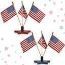 Yousoontic 2 Sets Vintage 4th of July Decorations American Flag with Pentagram Bracket Wooden Block 250th Anniversary Independence Day Patriotic Table Decorations for Home Tiered Tray Decor